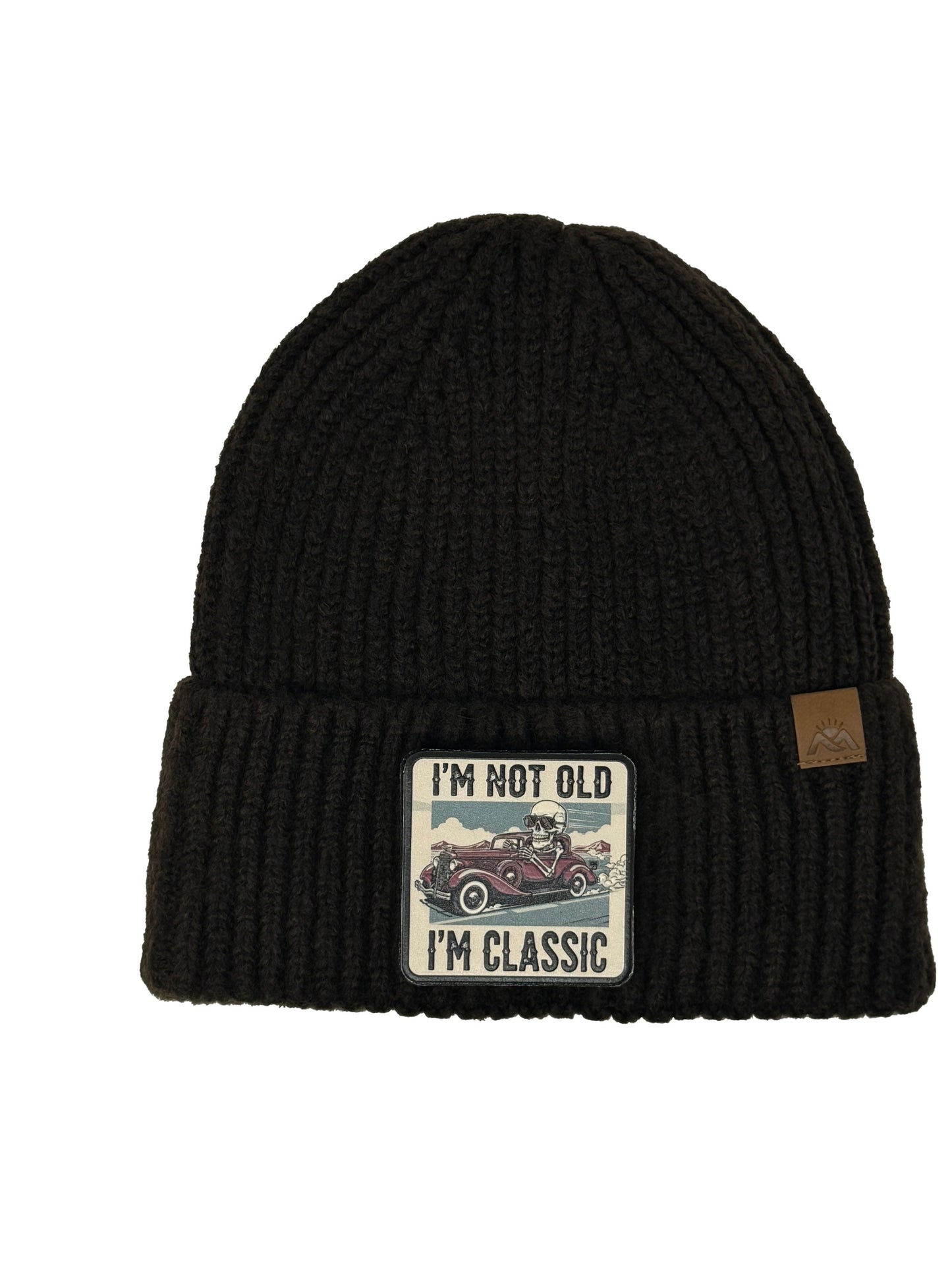 I am Classic | Embossed Removable Patch Beanie - Wool Blend, Soft, Warm, One Size Fits Most