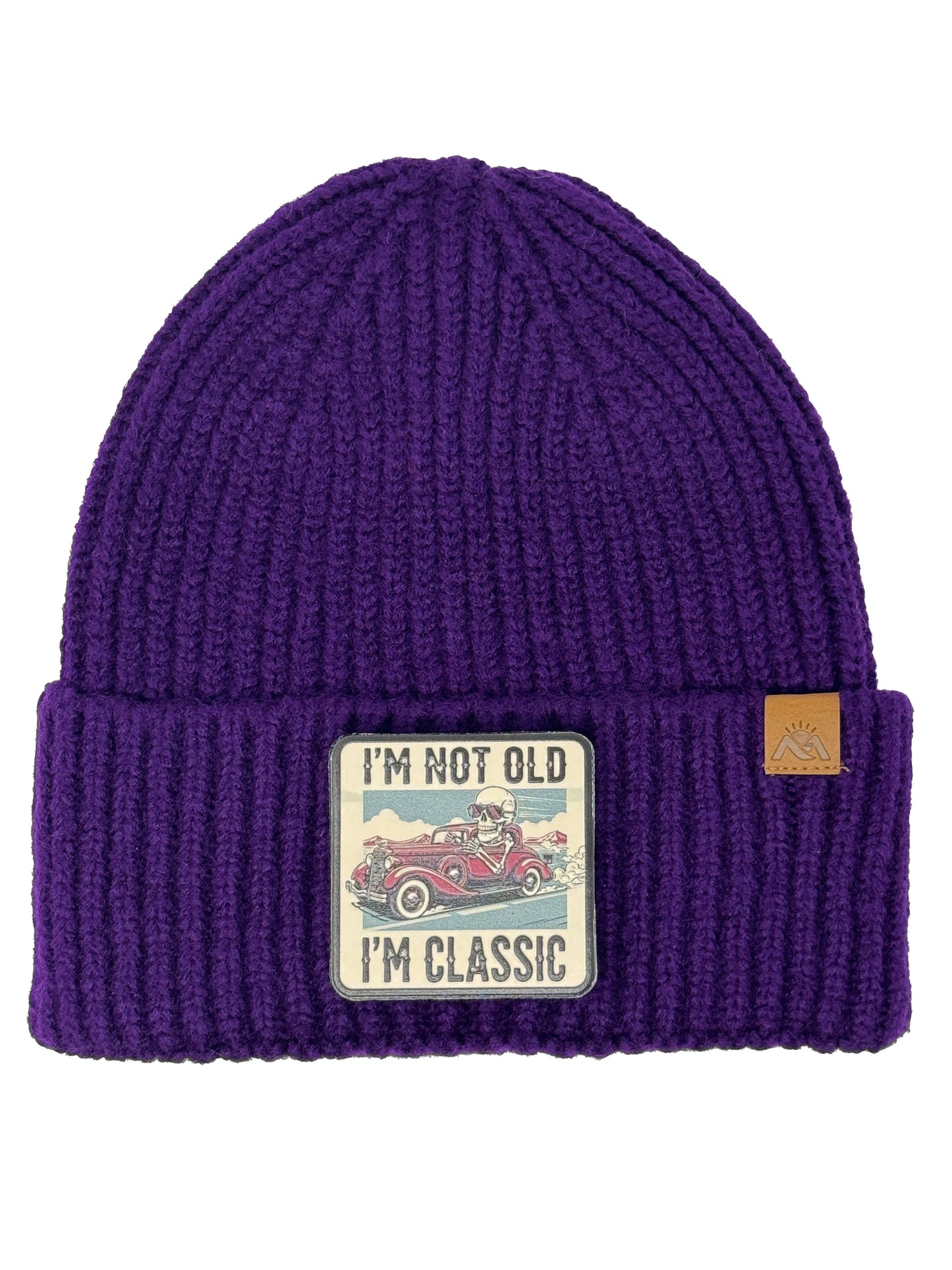 I am Classic | Embossed Removable Patch Beanie - Wool Blend, Soft, Warm, One Size Fits All