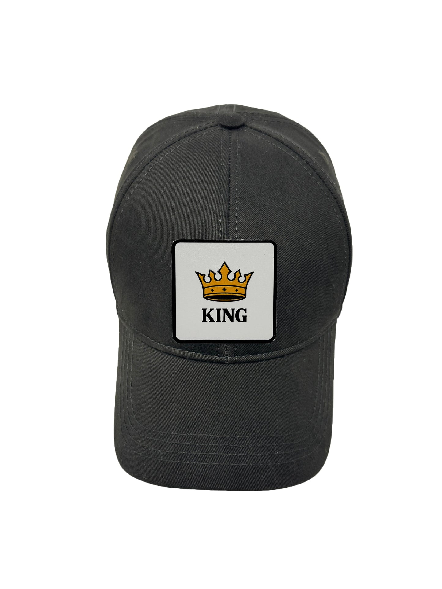 King | Embossed Removable Crown Patch 6 Panel Baseball Hat – %100 Cotton, Adjustable Strapback, Curved Bill , One Size Fits Most