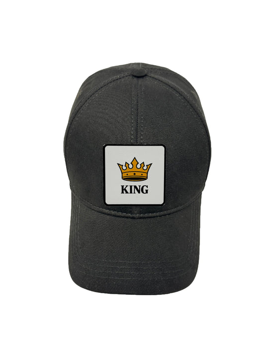 King | Embossed Removable Crown Patch 6 Panel Baseball Hat – %100 Cotton, Adjustable Strapback, Curved Bill , One Size Fits Most