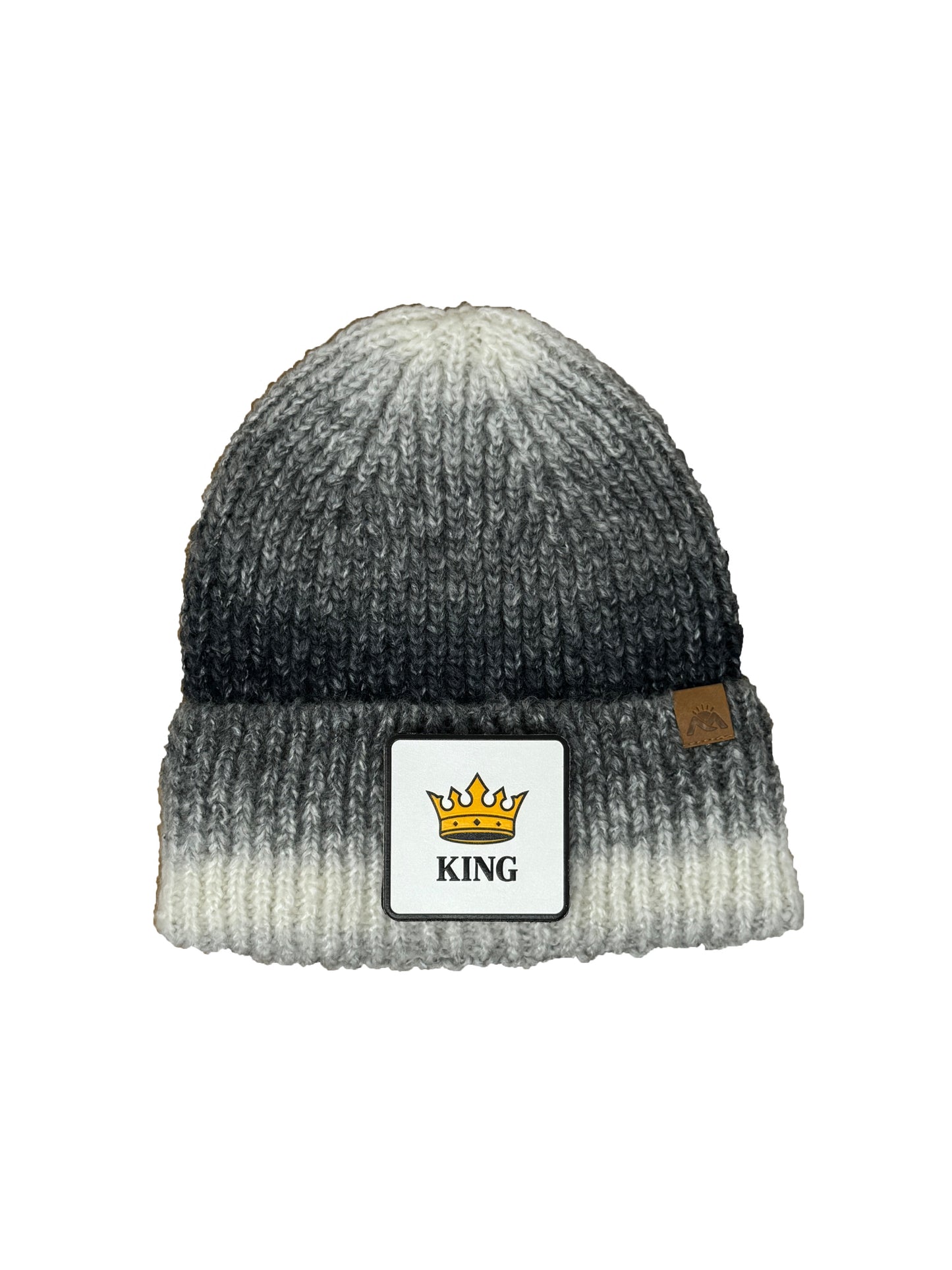 King | Embossed Removable Crown Patch Beanie - Wool Blend, Soft, Warm, One Size Fits All