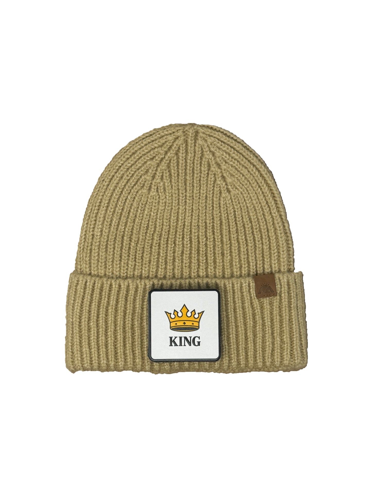 King | Embossed Removable Crown Patch Beanie - Wool Blend, Soft, Warm, One Size Fits All