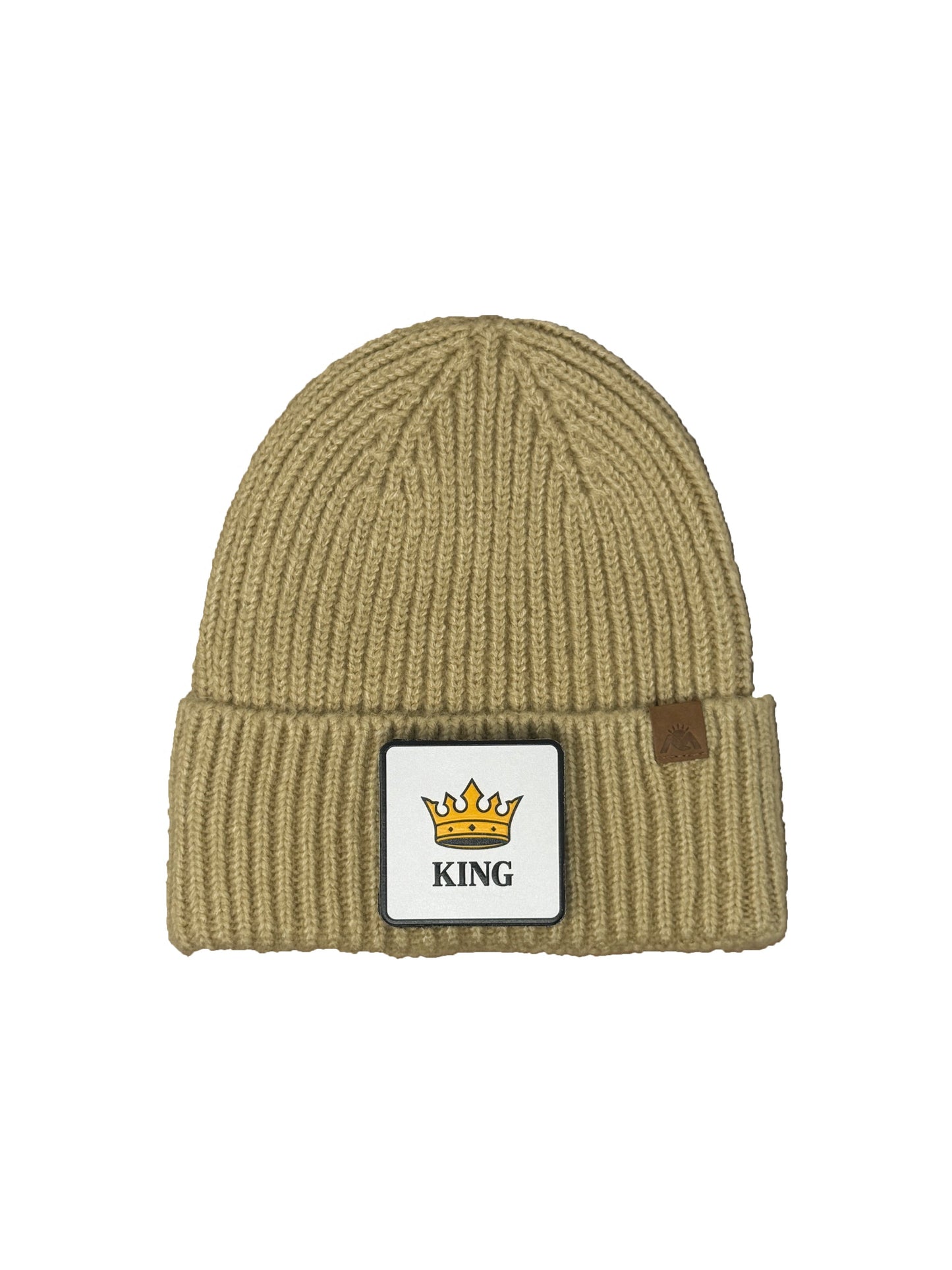 King | Embossed Removable Crown Patch Beanie - Wool Blend, Soft, Warm, One Size Fits Most