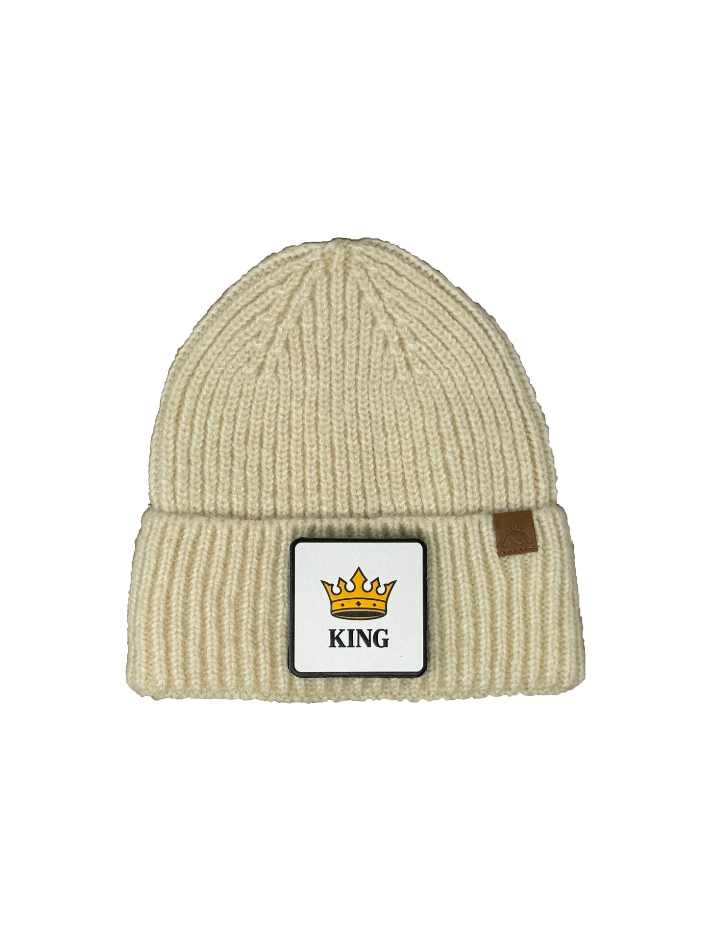 King | Embossed Removable Crown Patch Beanie - Wool Blend, Soft, Warm, One Size Fits All