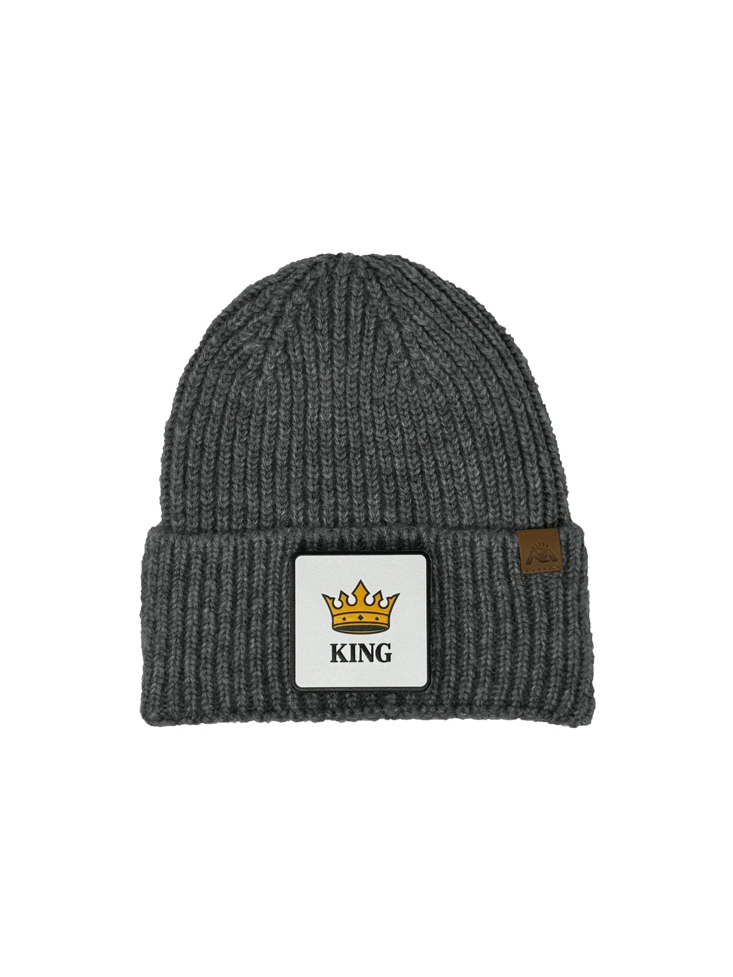 King | Embossed Removable Crown Patch Beanie - Wool Blend, Soft, Warm, One Size Fits Most
