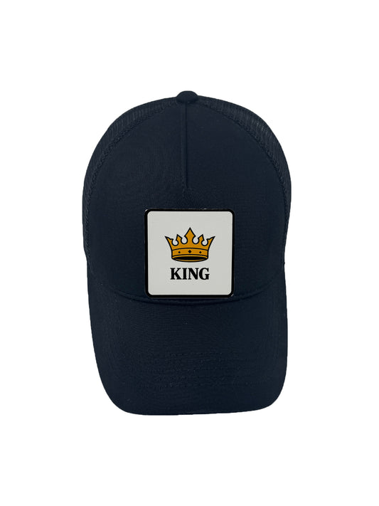 King | Embossed Removable Crown Patch Trucker Hat – Adjustable Snapback, Breathable Mesh, One Size Fits Most
