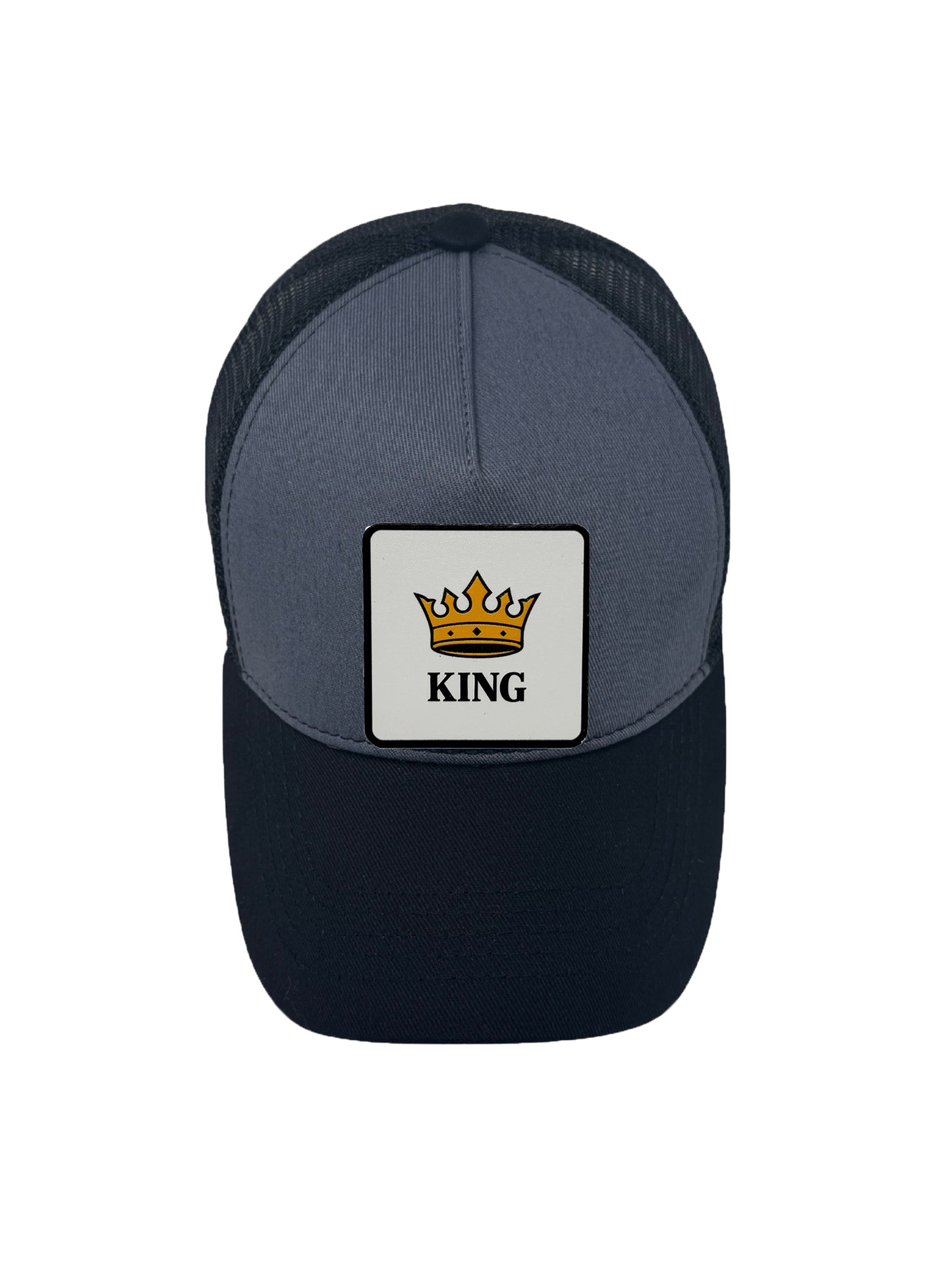 King | Embossed Removable Crown Patch Trucker Hat – Adjustable Snapback, Breathable Mesh, One Size Fits Most
