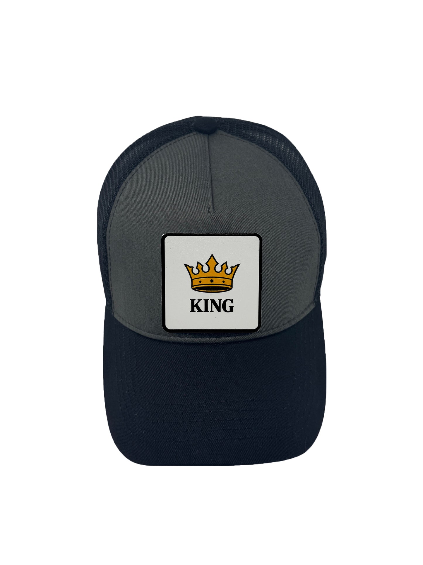 King | Embossed Removable Crown Patch Trucker Hat – Adjustable Snapback, Breathable Mesh, One Size Fits Most
