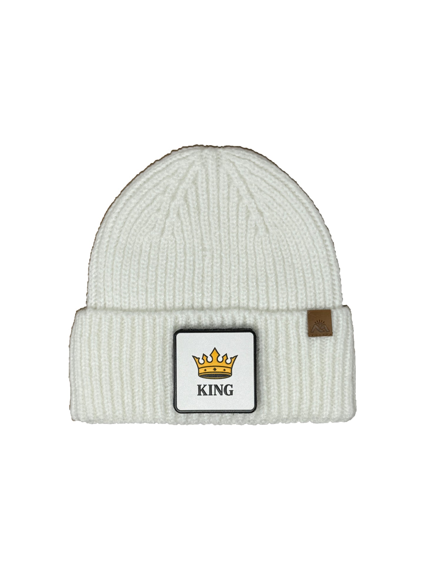 King | Embossed Removable Crown Patch Beanie - Wool Blend, Soft, Warm, One Size Fits All