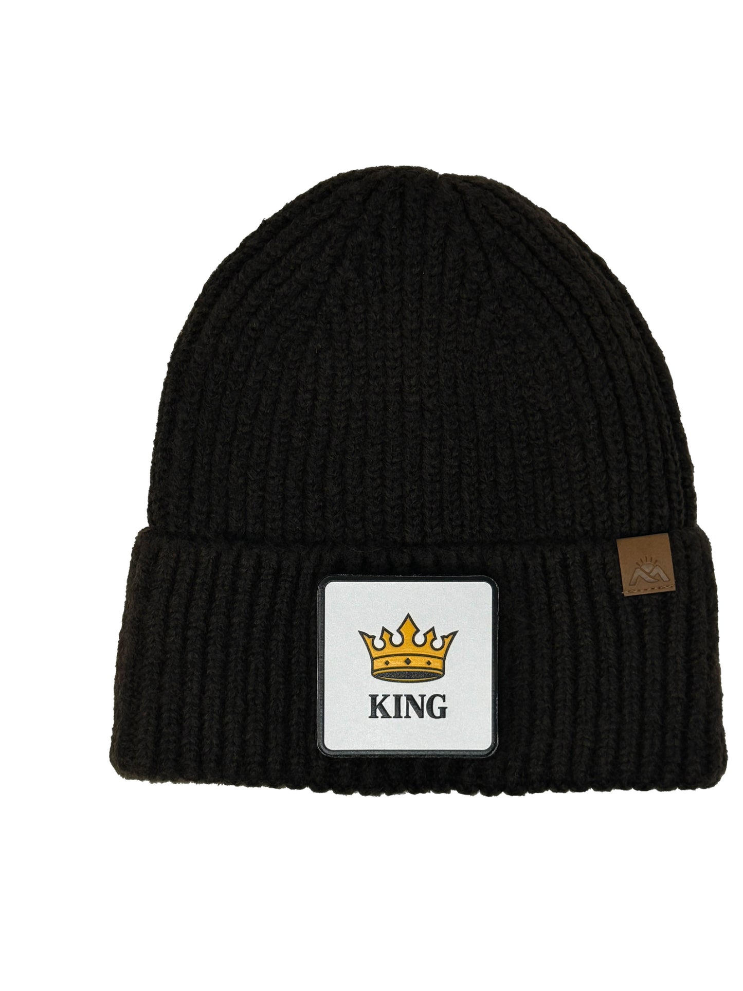 King | Embossed Removable Crown Patch Beanie - Wool Blend, Soft, Warm, One Size Fits All