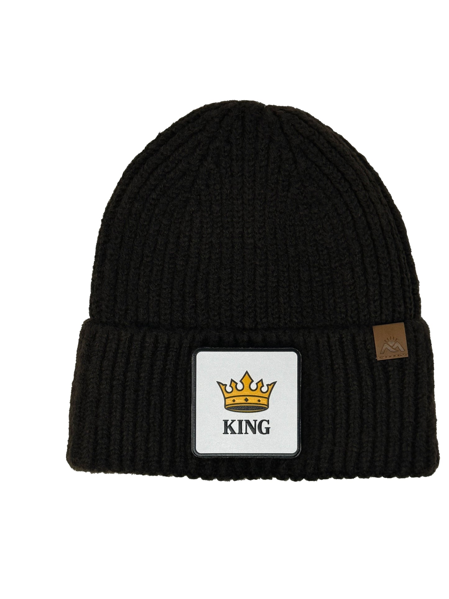King | Embossed Removable Crown Patch Beanie - Wool Blend, Soft, Warm, One Size Fits Most