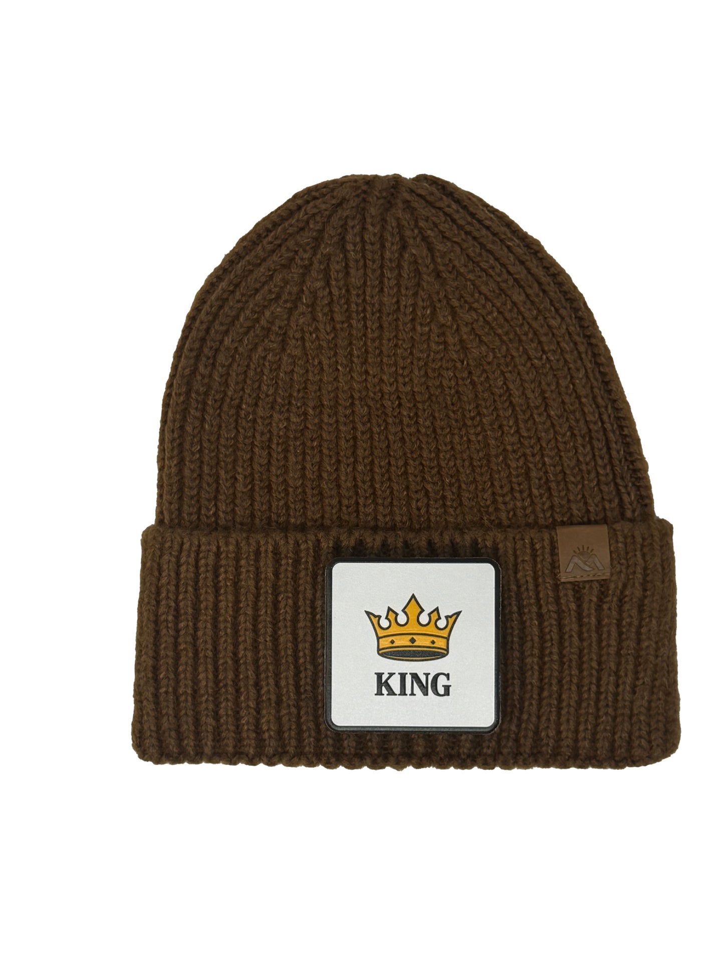 King | Embossed Removable Crown Patch Beanie - Wool Blend, Soft, Warm, One Size Fits All