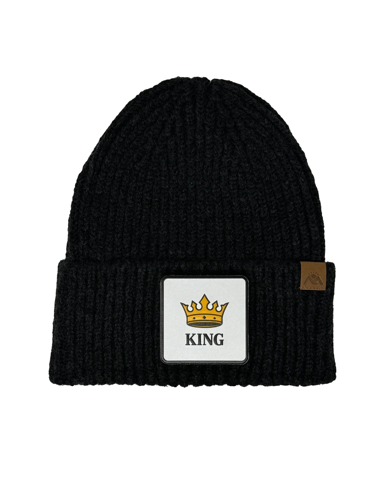 King | Embossed Removable Crown Patch Beanie - Wool Blend, Soft, Warm, One Size Fits All