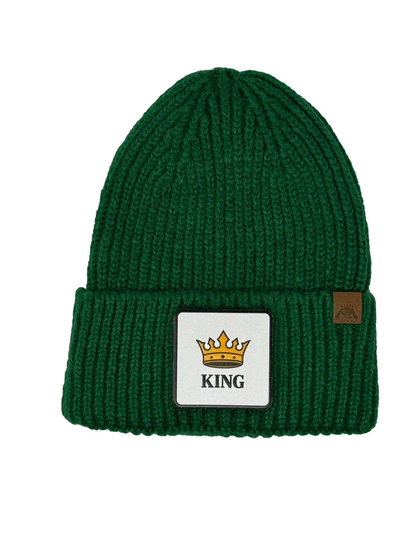 King | Embossed Removable Crown Patch Beanie - Wool Blend, Soft, Warm, One Size Fits Most