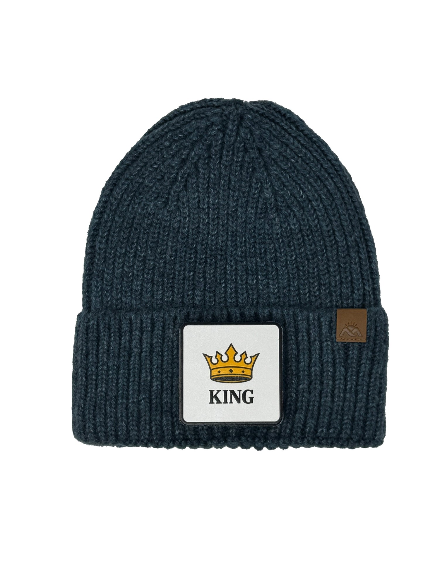 King | Embossed Removable Crown Patch Beanie - Wool Blend, Soft, Warm, One Size Fits Most
