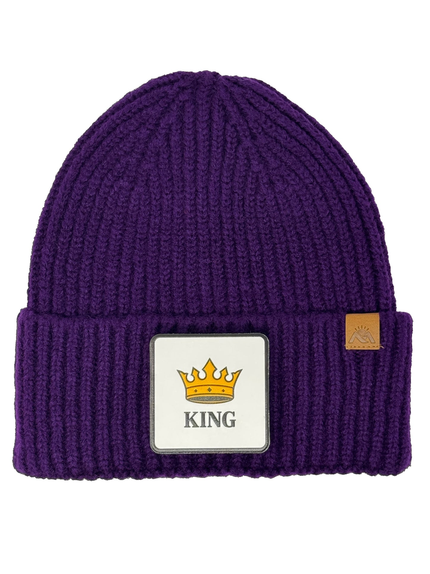 King | Embossed Removable Crown Patch Beanie - Wool Blend, Soft, Warm, One Size Fits Most
