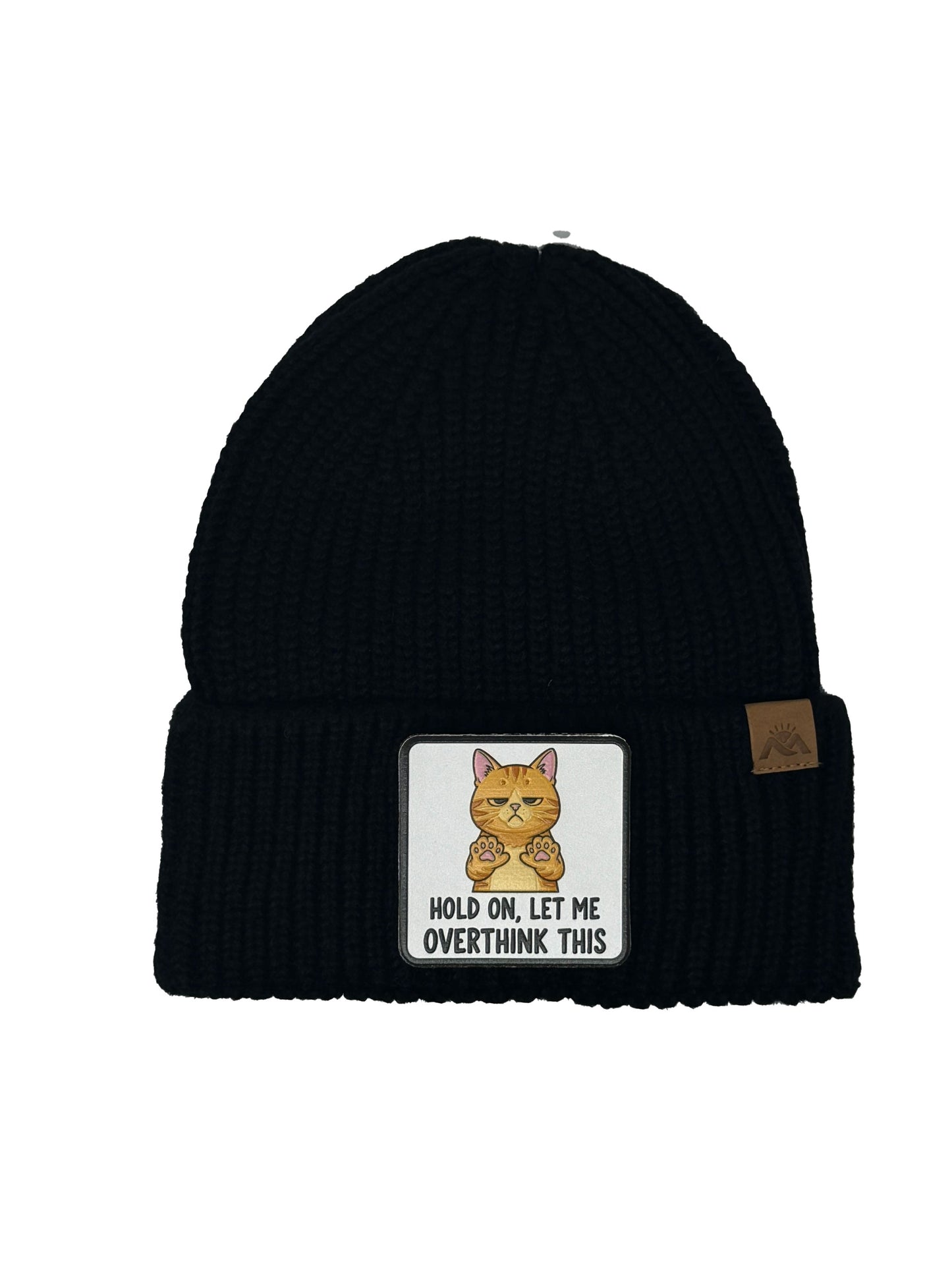 Let me Overthink | Embossed Removable Patch Beanie - Wool Blend, Soft, Warm, One Size Fits Most