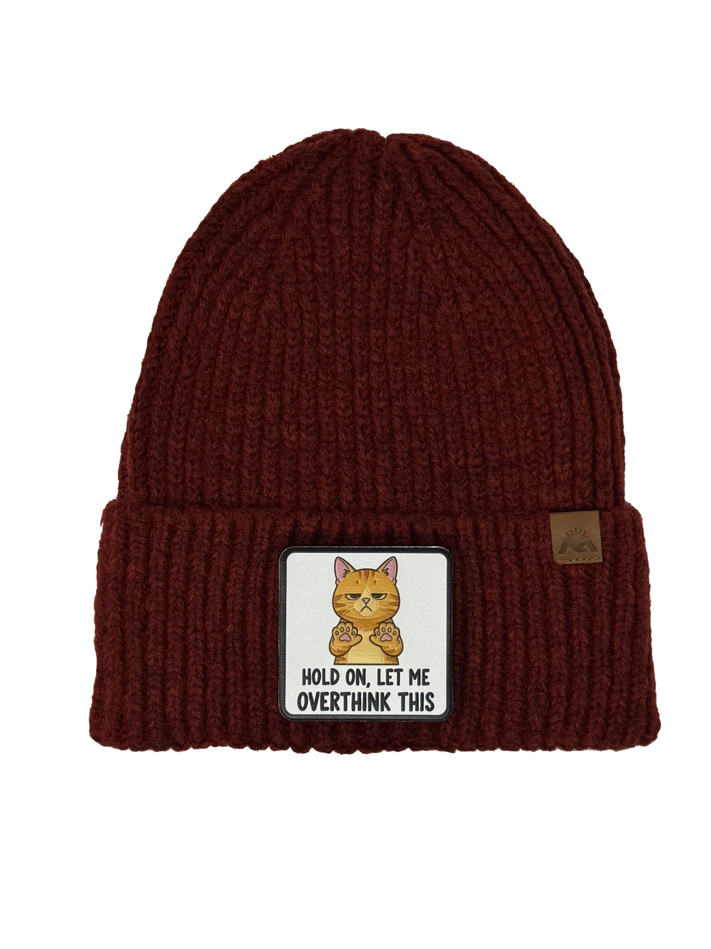 Let me Overthink | Embossed Removable Patch Beanie - Wool Blend, Soft, Warm, One Size Fits Most