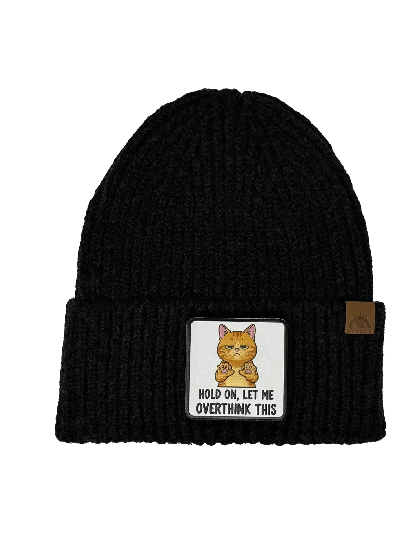 Let me Overthink | Embossed Removable Patch Beanie - Wool Blend, Soft, Warm, One Size Fits Most