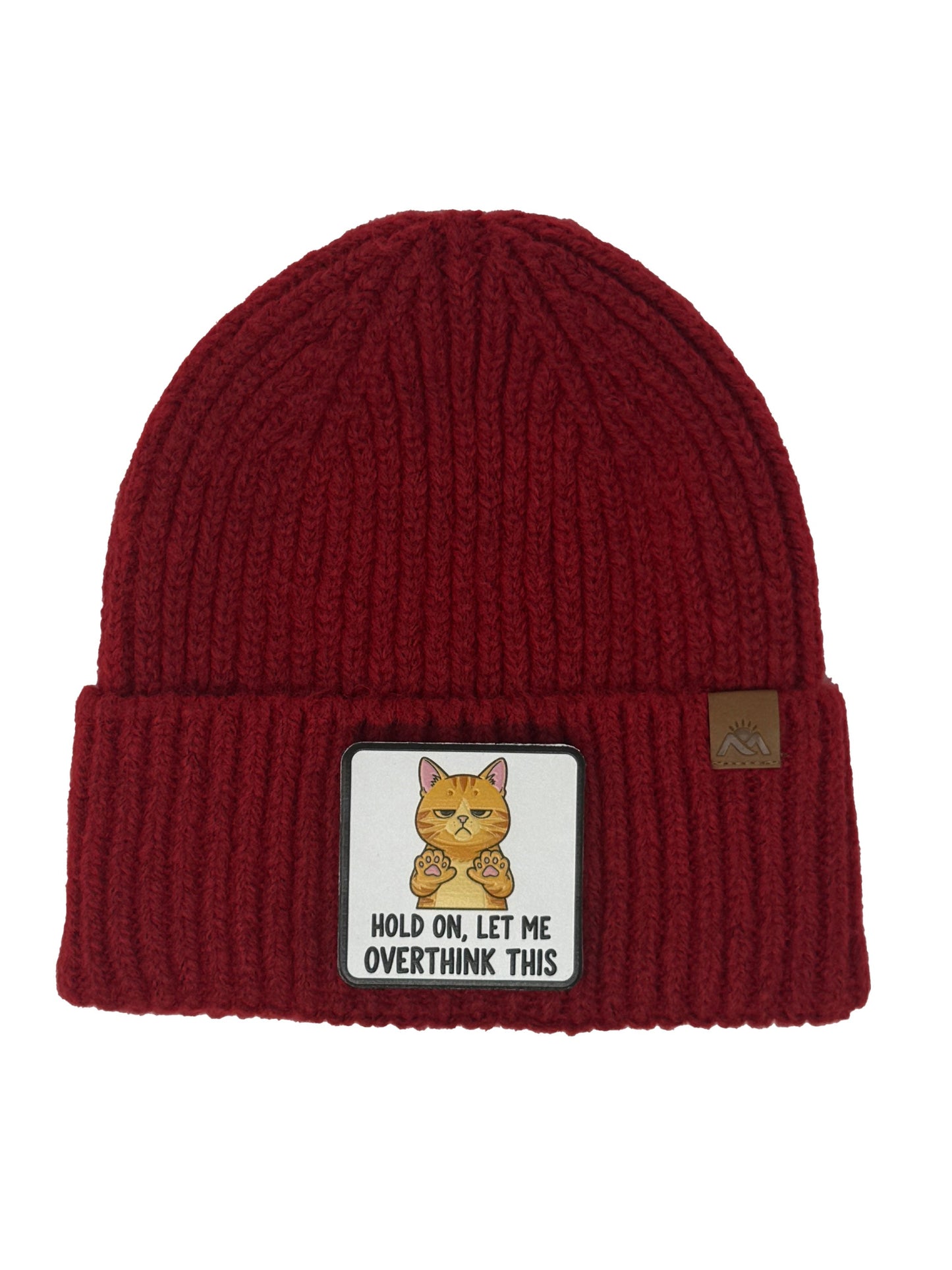 Let me Overthink | Embossed Removable Patch Beanie - Wool Blend, Soft, Warm, One Size Fits Most