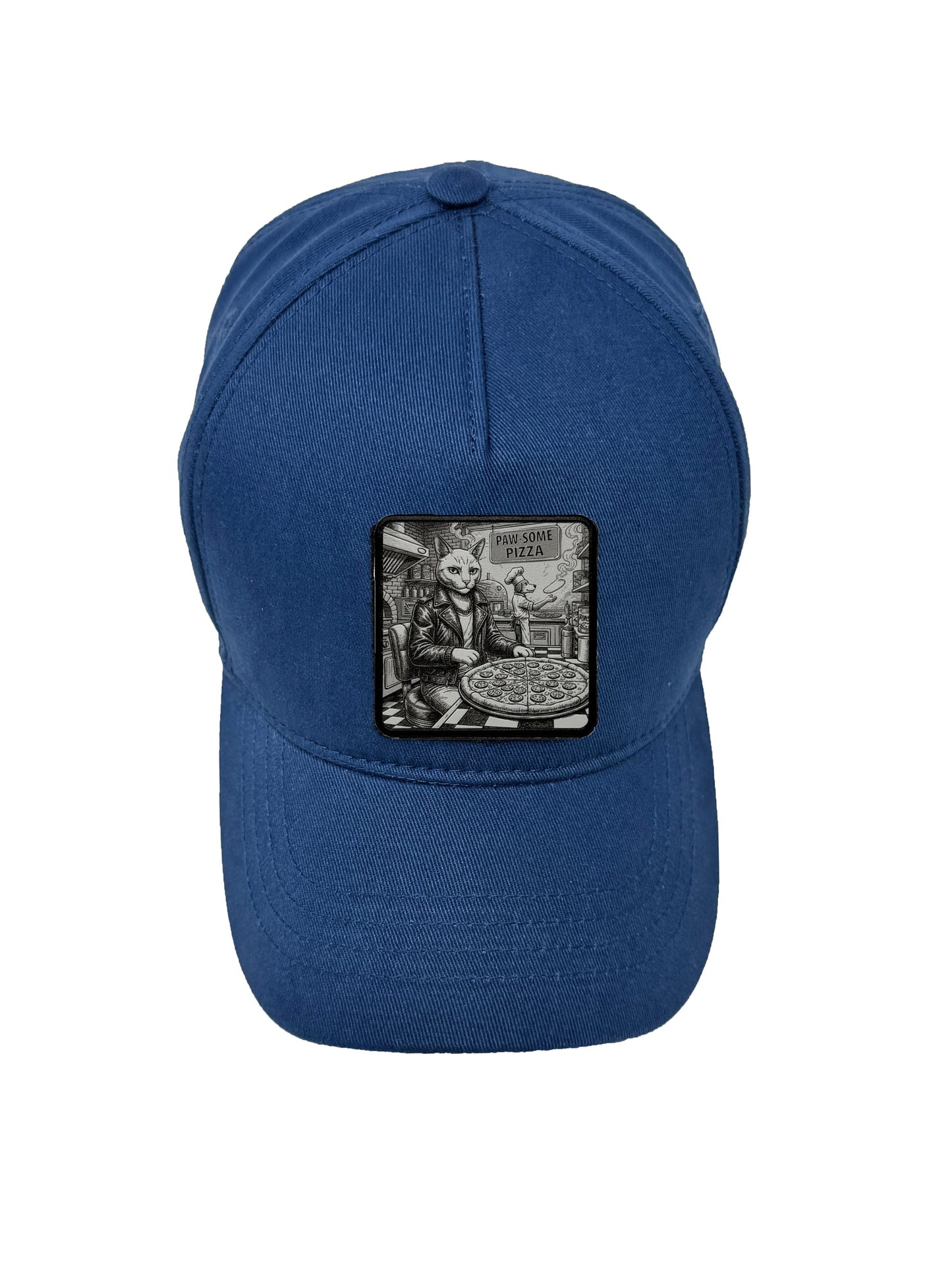 Paw-some Pizza | Embossed Removable Patch 5 Panel Baseball Hat – %100 Cotton, Adjustable Strapback, Curved Bill , One Size Fits Most
