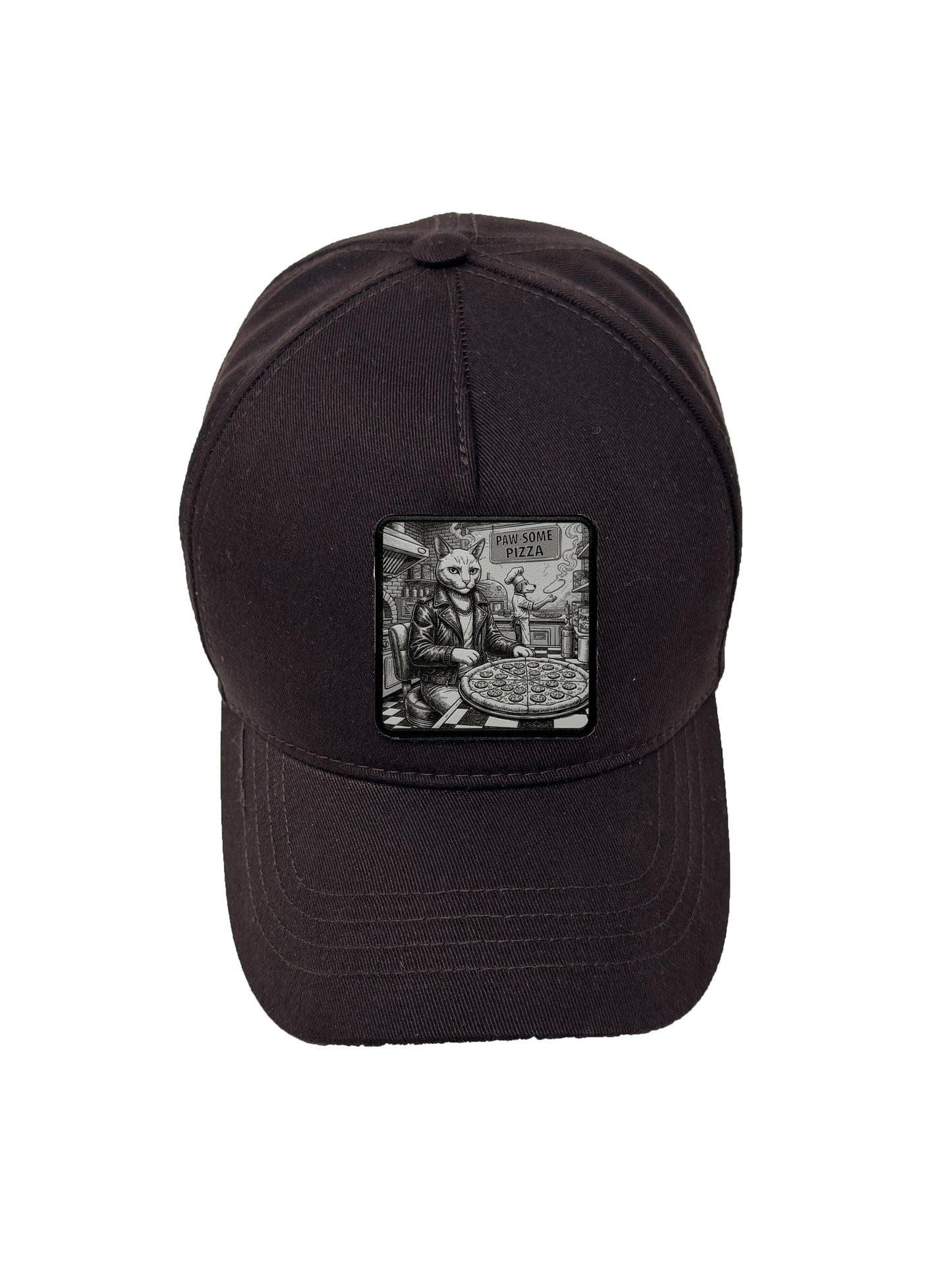 Paw-some Pizza | Embossed Removable Patch 5 Panel Baseball Hat – %100 Cotton, Adjustable Strapback, Curved Bill , One Size Fits Most