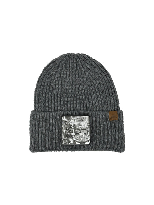 Paw-some Pizza | Embossed Removable Patch Beanie - Wool Blend, Soft, Warm, One Size Fits All