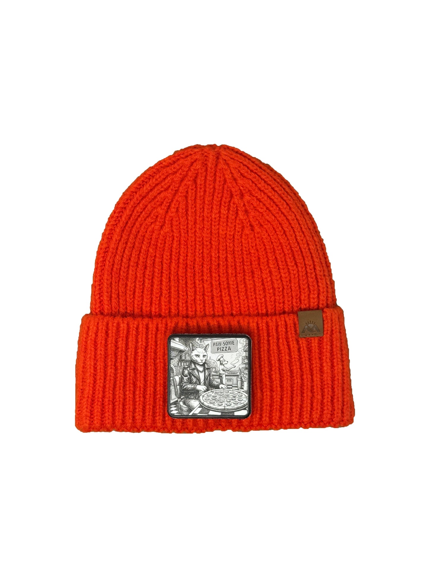Paw-some Pizza | Embossed Removable Patch Beanie - Wool Blend, Soft, Warm, One Size Fits Most