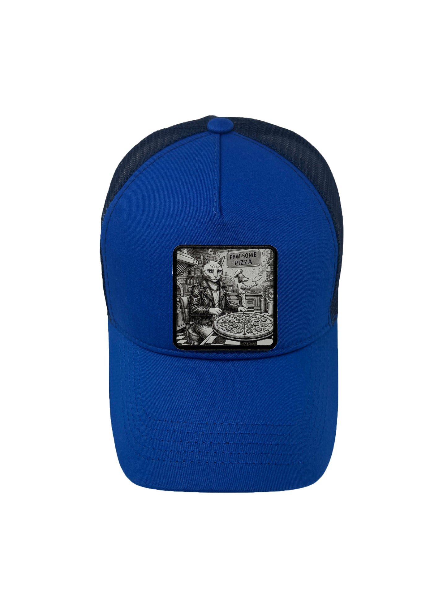 Paw-some Pizza | Embossed Removable Patch Trucker Hat – Adjustable Snapback, Breathable Mesh, One Size Fits Most