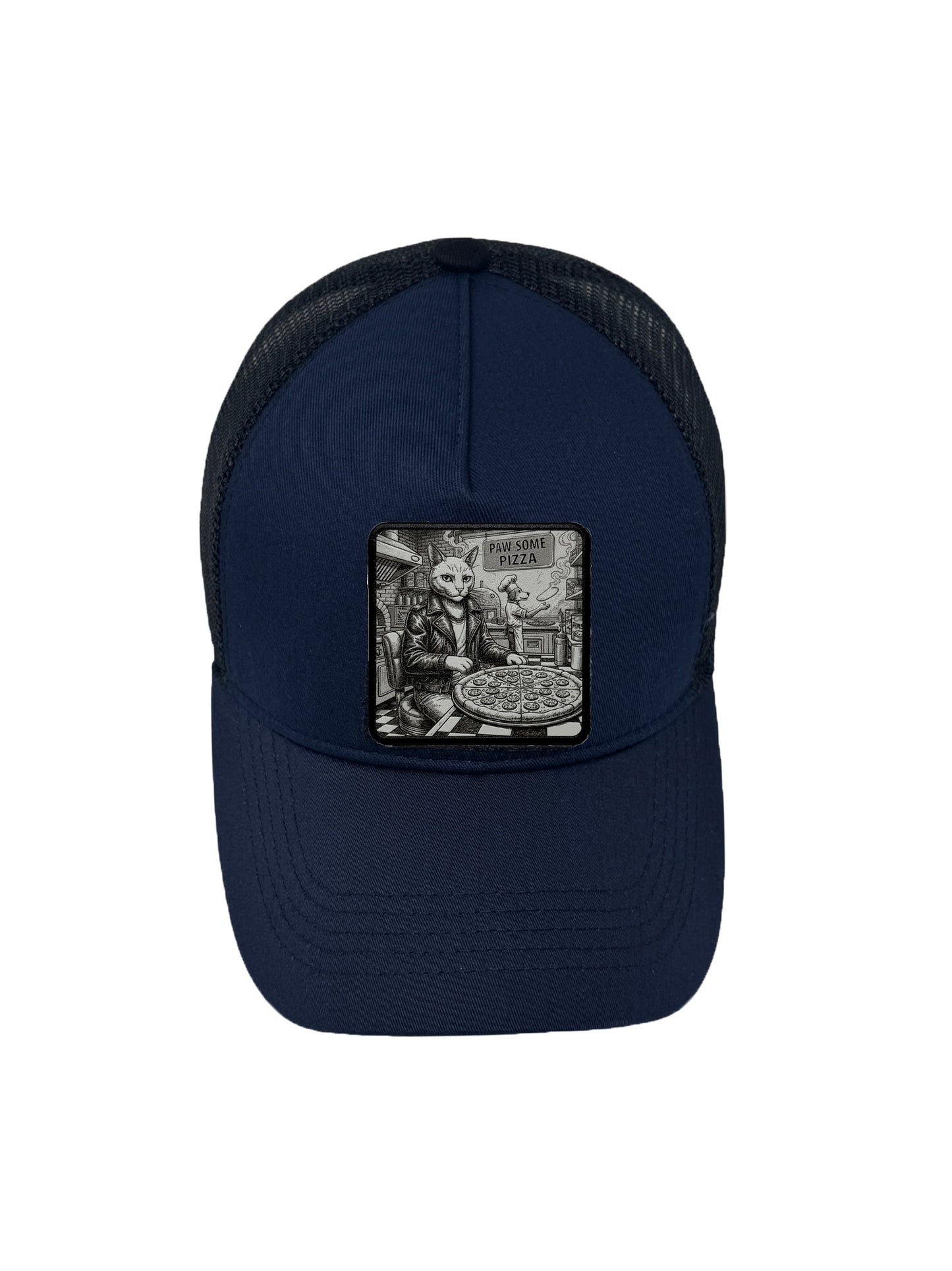 Paw-some Pizza | Embossed Removable Patch Trucker Hat – Adjustable Snapback, Breathable Mesh, One Size Fits Most