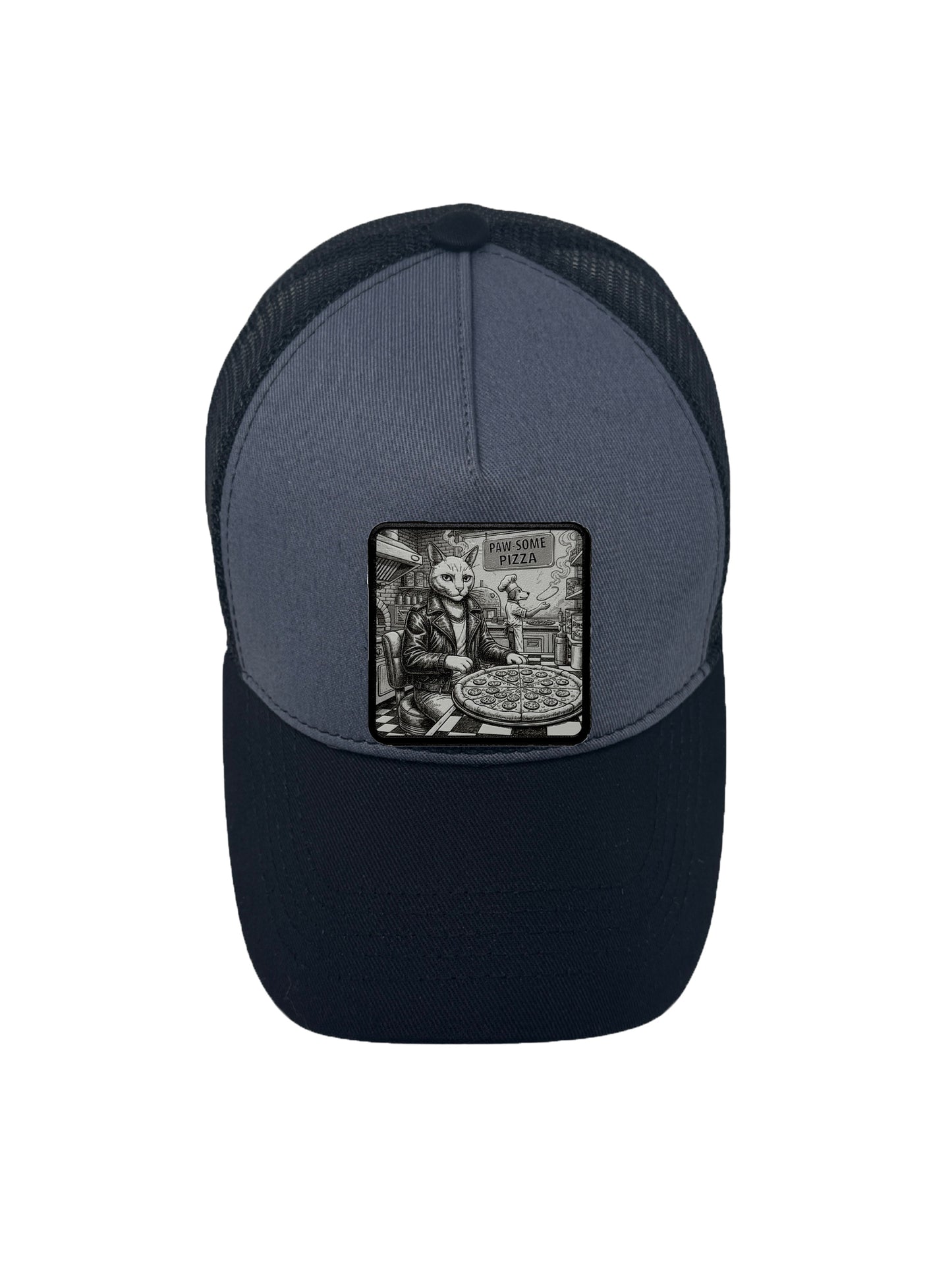 Paw-some Pizza | Embossed Removable Patch Trucker Hat – Adjustable Snapback, Breathable Mesh, One Size Fits Most