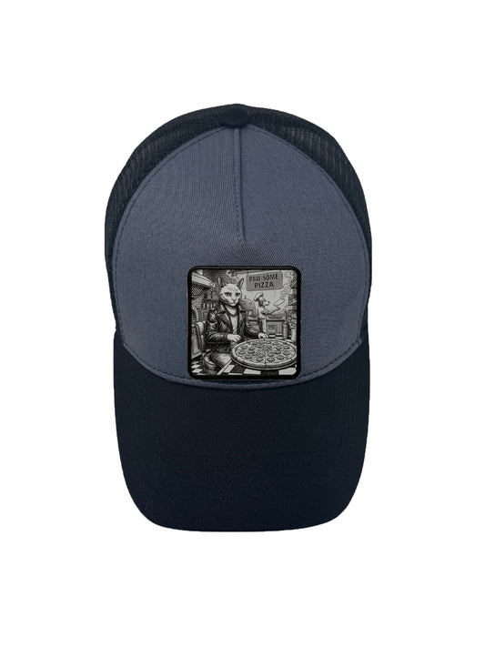 Paw-some Pizza | Embossed Removable Patch Trucker Hat – Adjustable Snapback, Breathable Mesh, One Size Fits Most