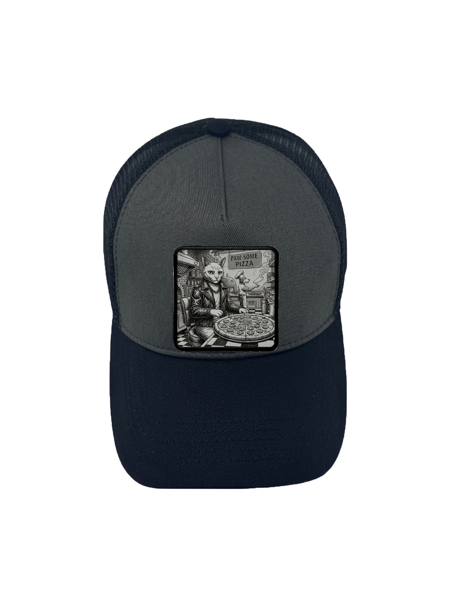 Paw-some Pizza | Embossed Removable Patch Trucker Hat – Adjustable Snapback, Breathable Mesh, One Size Fits Most