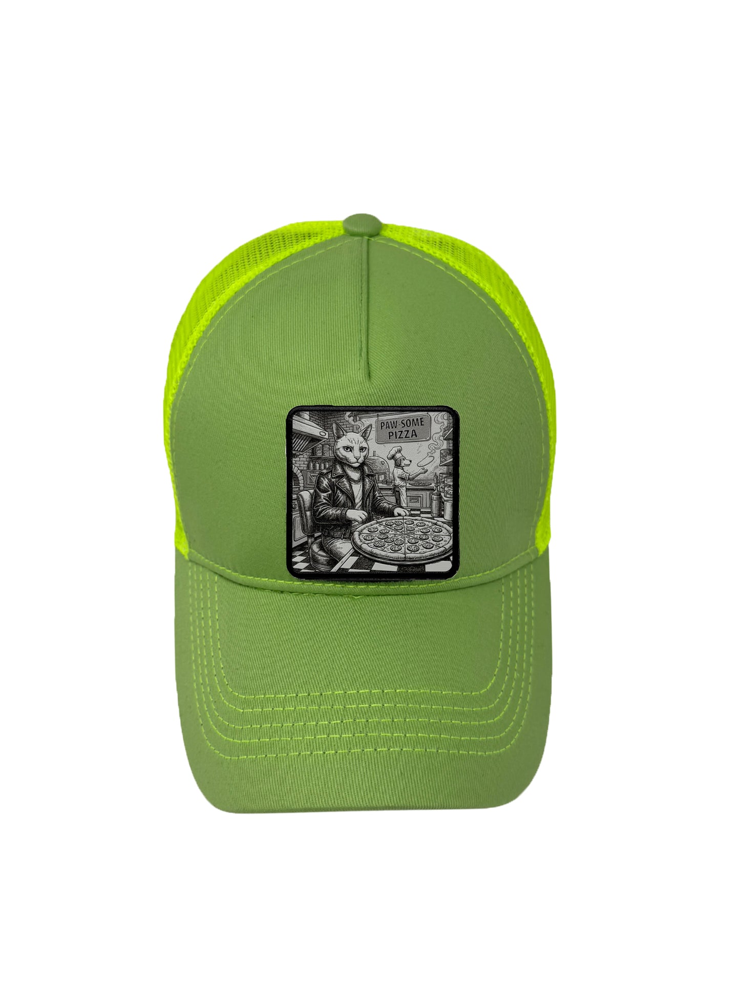 Paw-some Pizza | Embossed Removable Patch Trucker Hat – Adjustable Snapback, Breathable Mesh, One Size Fits Most