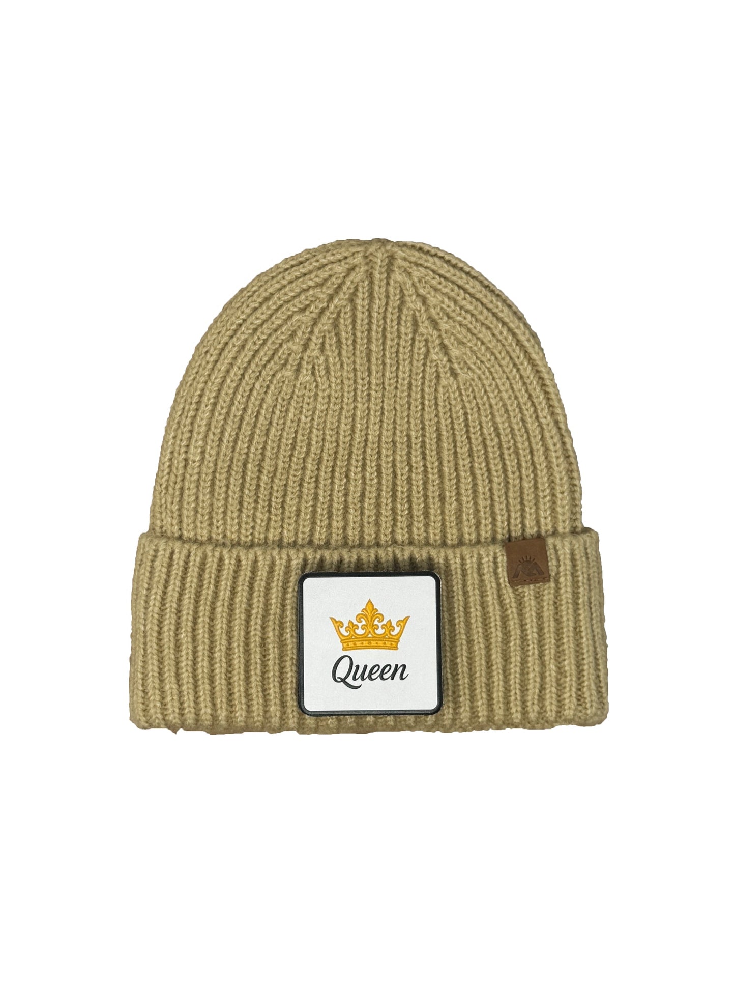 Queen | Embossed Removable Crown Patch Beanie - Wool Blend, Soft, Warm, One Size Fits Most