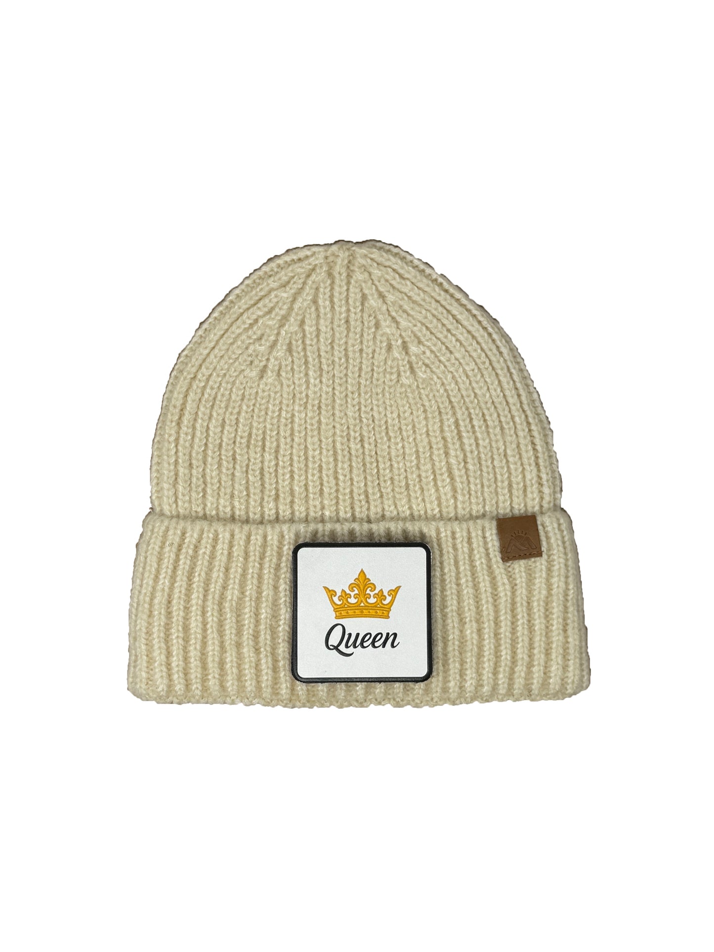 Queen | Embossed Removable Crown Patch Beanie - Wool Blend, Soft, Warm, One Size Fits All