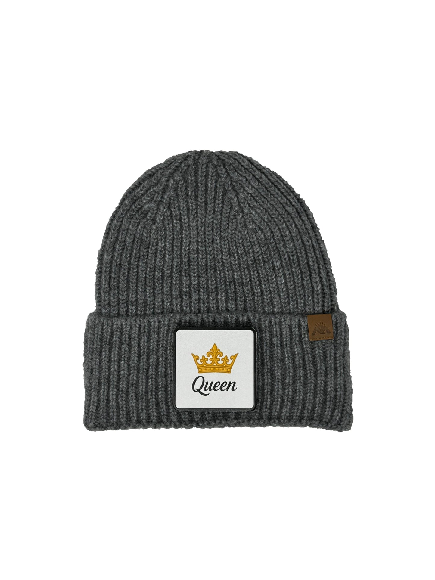 Queen | Embossed Removable Crown Patch Beanie - Wool Blend, Soft, Warm, One Size Fits Most