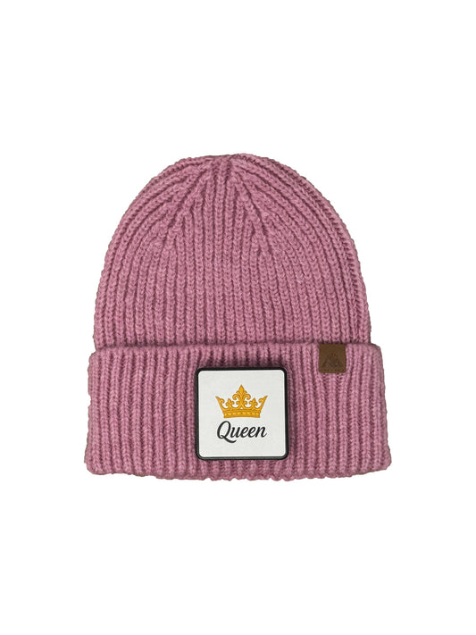 Queen | Embossed Removable Crown Patch Beanie - Wool Blend, Soft, Warm, One Size Fits All