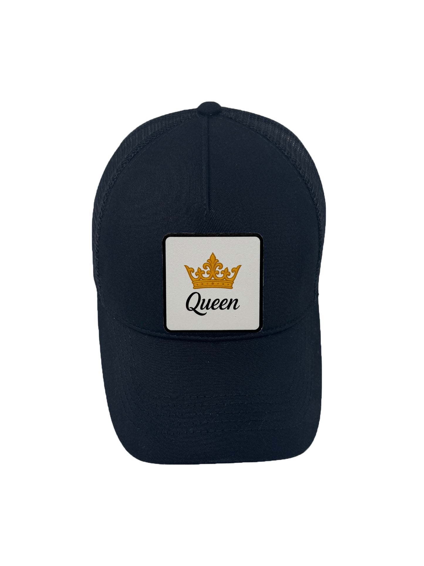 Queen | Embossed Removable Crown Patch Trucker Hat – Adjustable Snapback, Breathable Mesh, One Size Fits Most