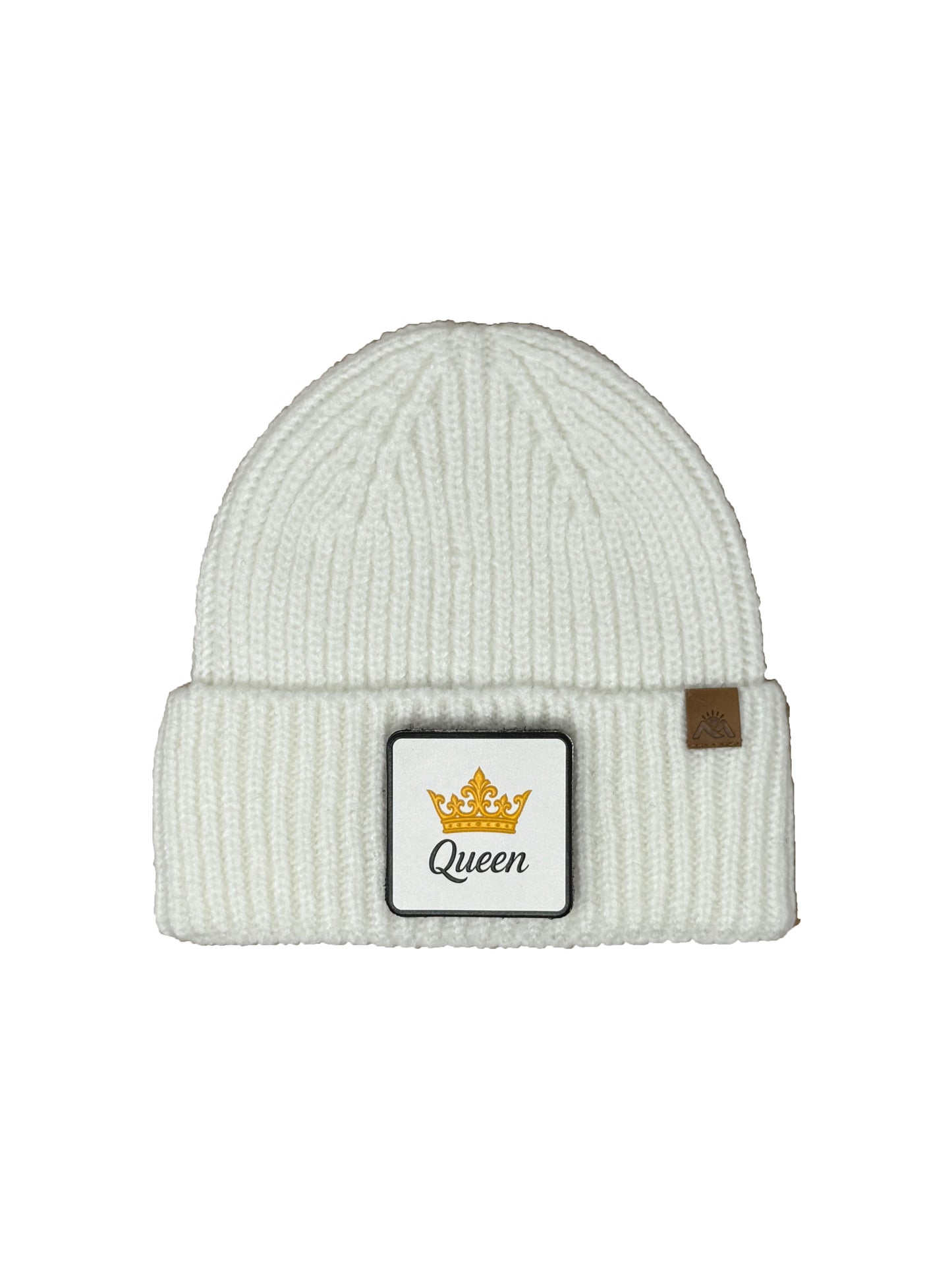 Queen | Embossed Removable Crown Patch Beanie - Wool Blend, Soft, Warm, One Size Fits All
