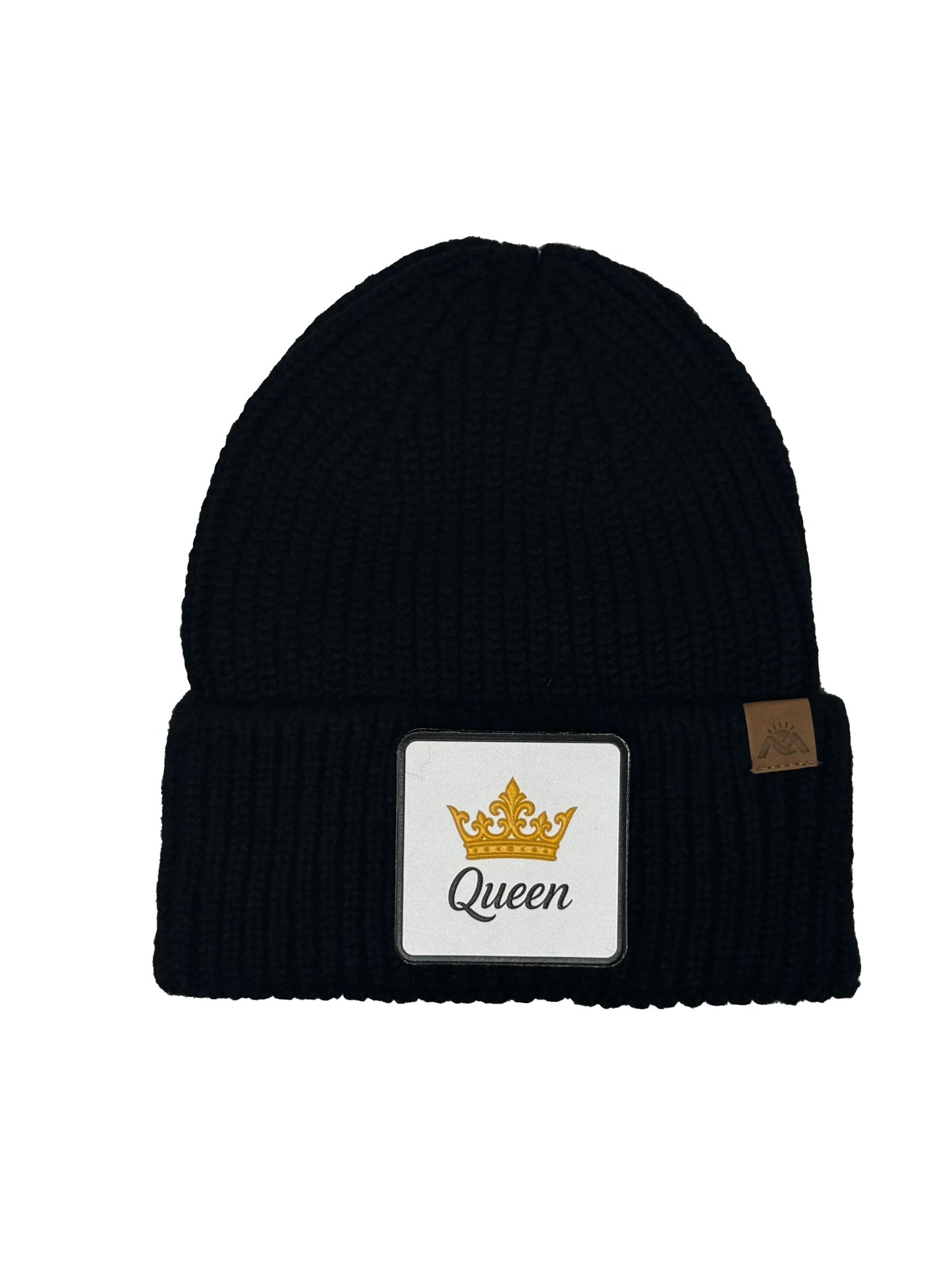 Queen | Embossed Removable Crown Patch Beanie - Wool Blend, Soft, Warm, One Size Fits Most