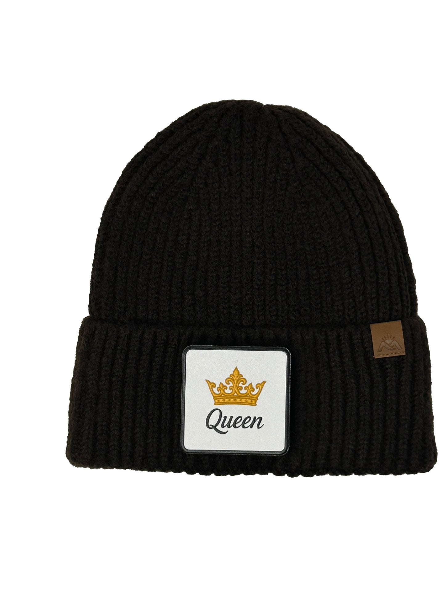 Queen | Embossed Removable Crown Patch Beanie - Wool Blend, Soft, Warm, One Size Fits Most