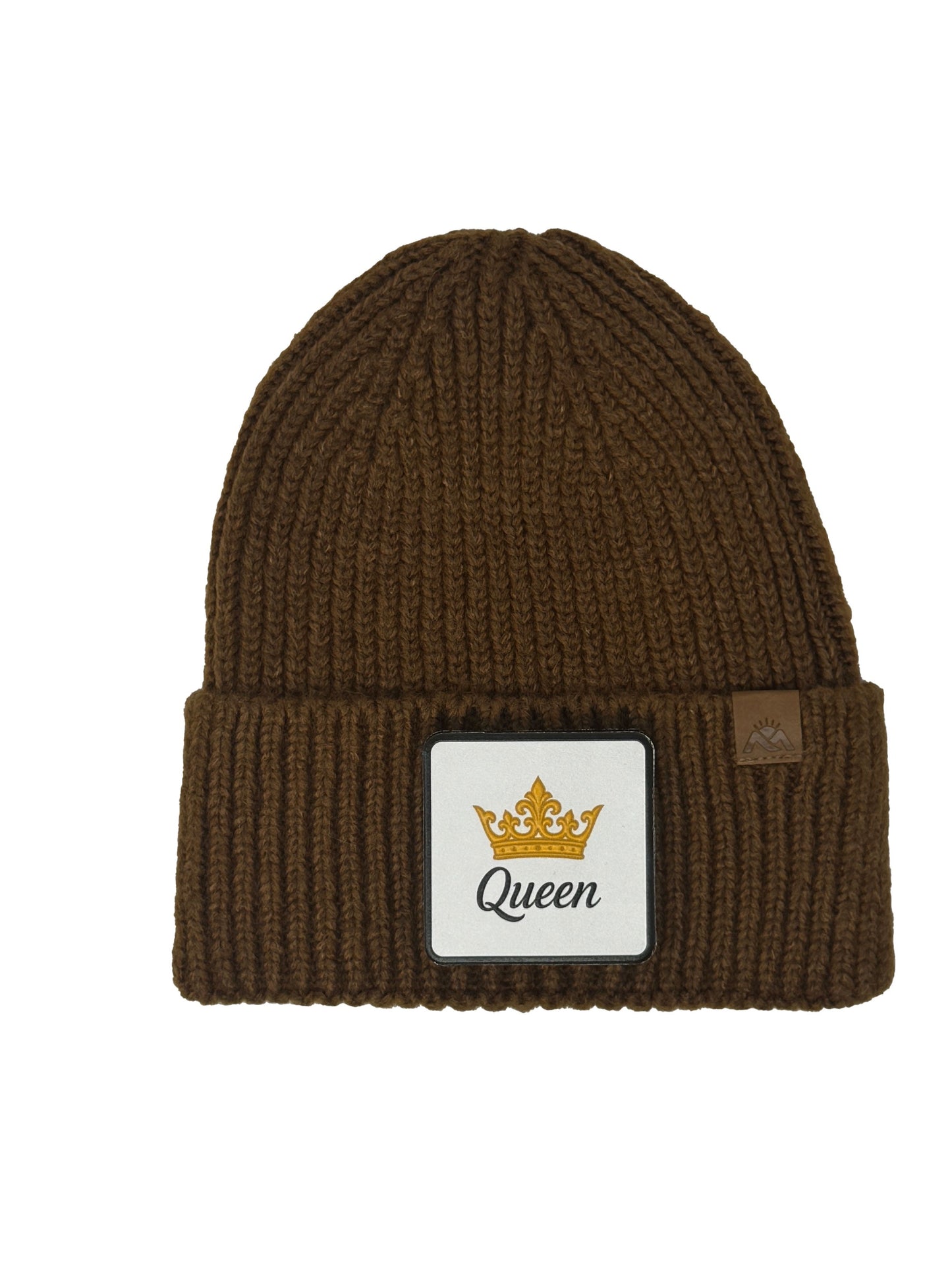 Queen | Embossed Removable Crown Patch Beanie - Wool Blend, Soft, Warm, One Size Fits Most