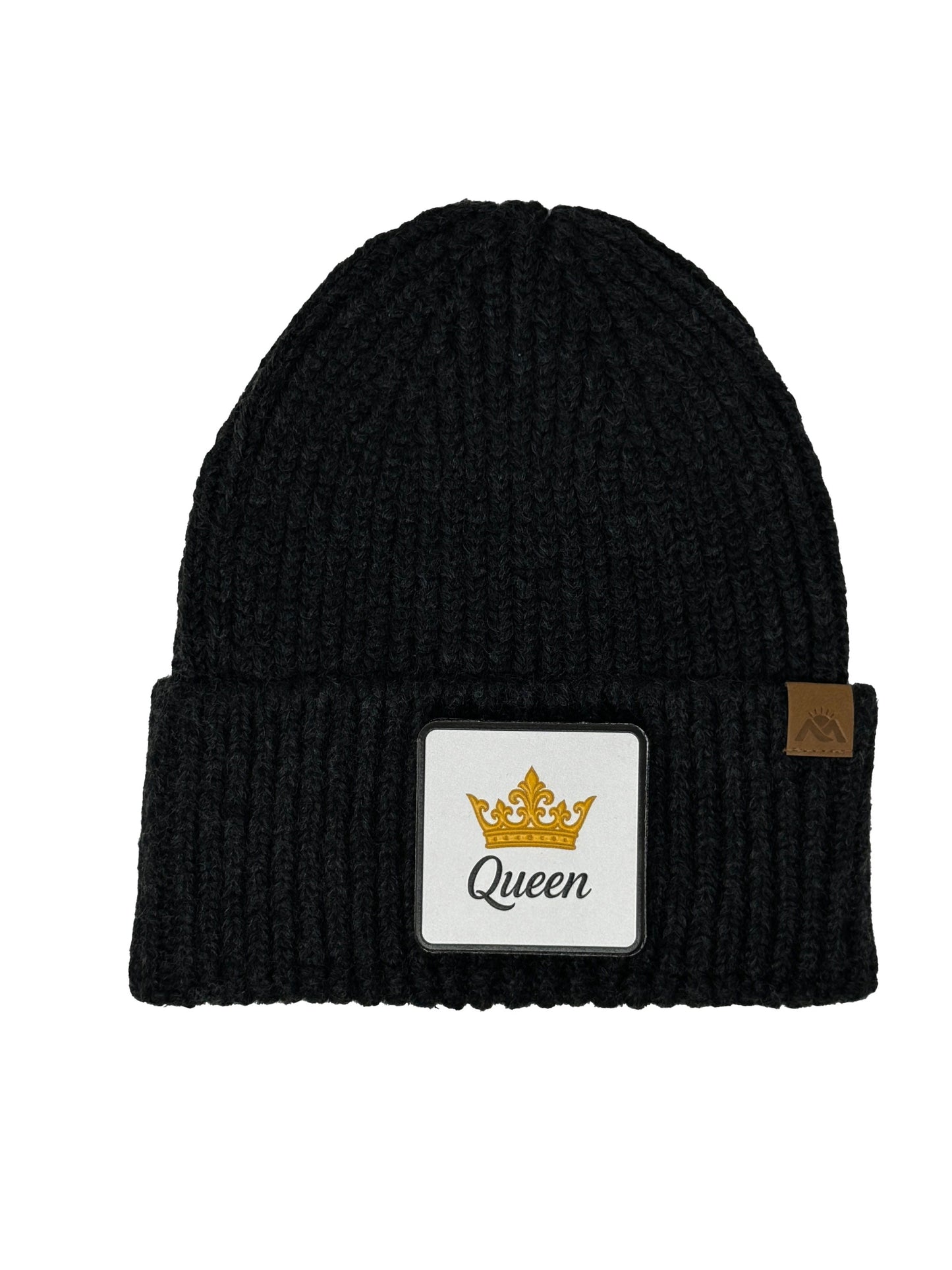 Queen | Embossed Removable Crown Patch Beanie - Wool Blend, Soft, Warm, One Size Fits Most