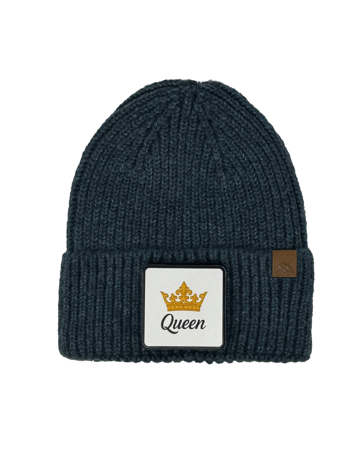 Queen | Embossed Removable Crown Patch Beanie - Wool Blend, Soft, Warm, One Size Fits Most