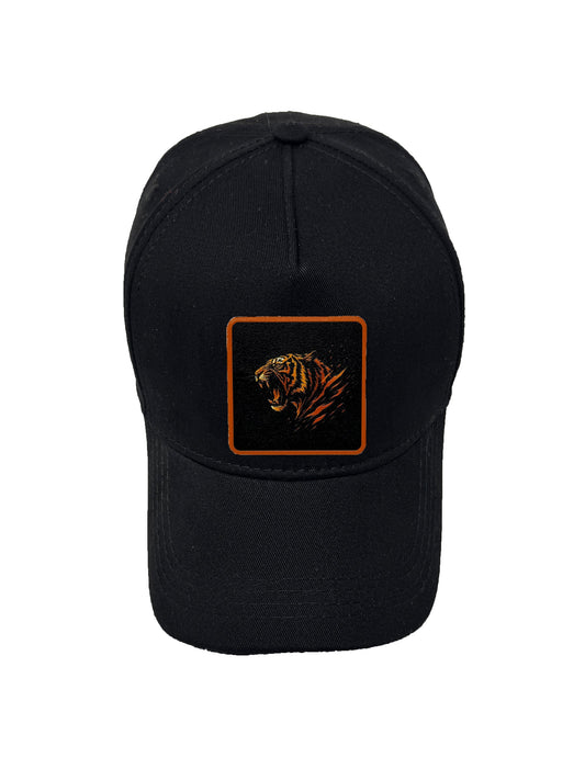 Roaring Tiger | Embossed Removable Patch 5 Panel Baseball Hat – %100 Cotton, Adjustable Strapback, Curved Bill , One Size Fits Most