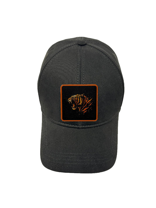 Roaring Tiger | Embossed Removable Patch 6 Panel Baseball Hat – %100 Cotton, Adjustable Strapback, Curved Bill , One Size Fits Most