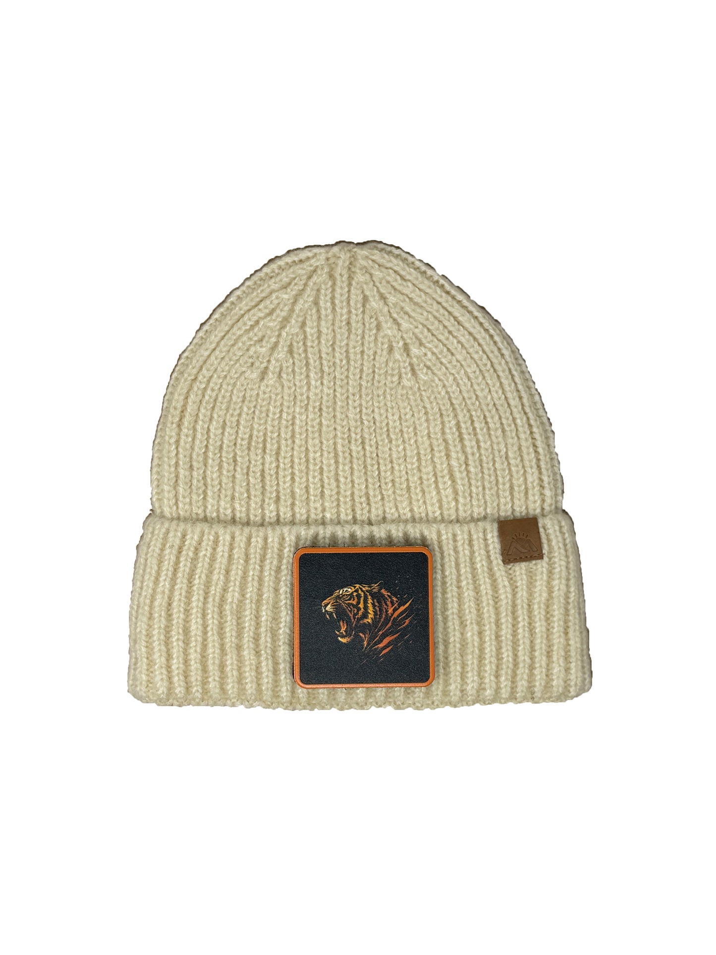 Roaring Tiger | Embossed Removable Patch Beanie - Wool Blend, Soft, Warm, One Size Fits All