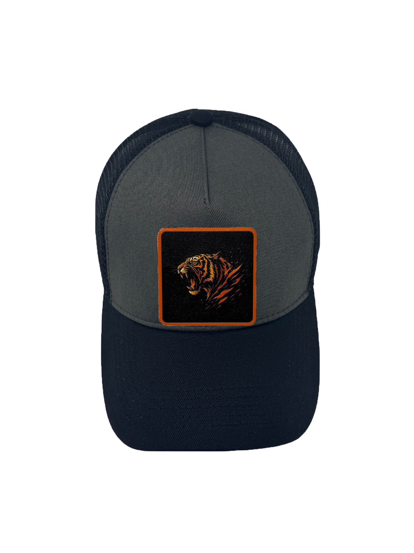 Roaring Tiger | Embossed Removable Patch Trucker Hat – Adjustable Snapback, Breathable Mesh, One Size Fits Most