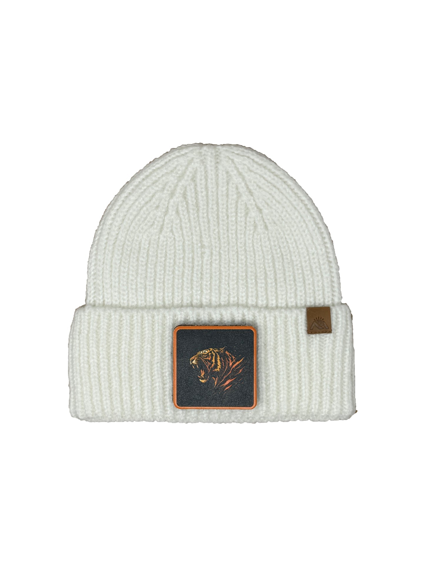 Roaring Tiger | Embossed Removable Patch Beanie - Wool Blend, Soft, Warm, One Size Fits All